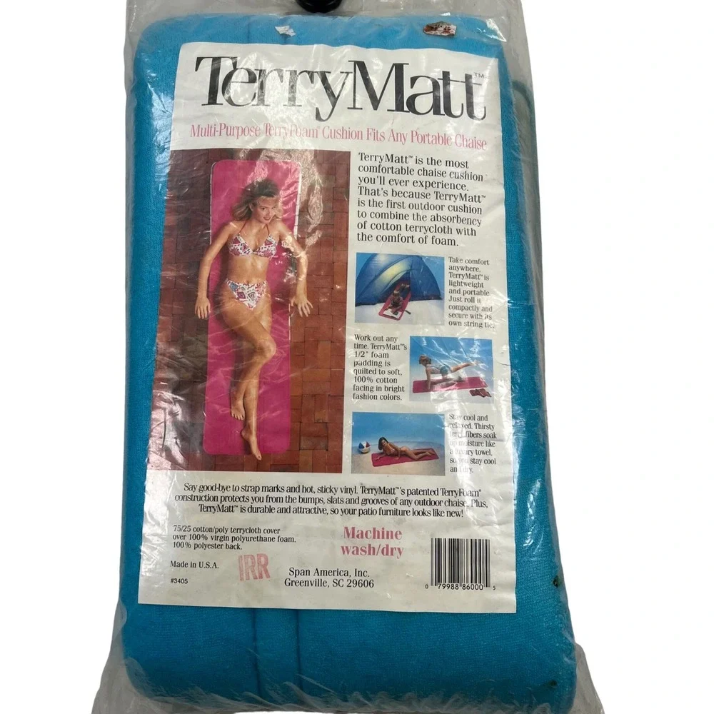 TerryMatt Chaise Lounge Cushion Teal Blue Vintage Work Out TerryFoam Mat USA 90s